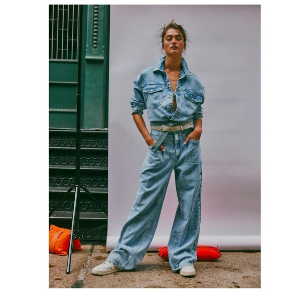 Free People | Touch The Sky One Piece Utility Inspired Denim Jumpsuit | XS - Picture 3 of 16